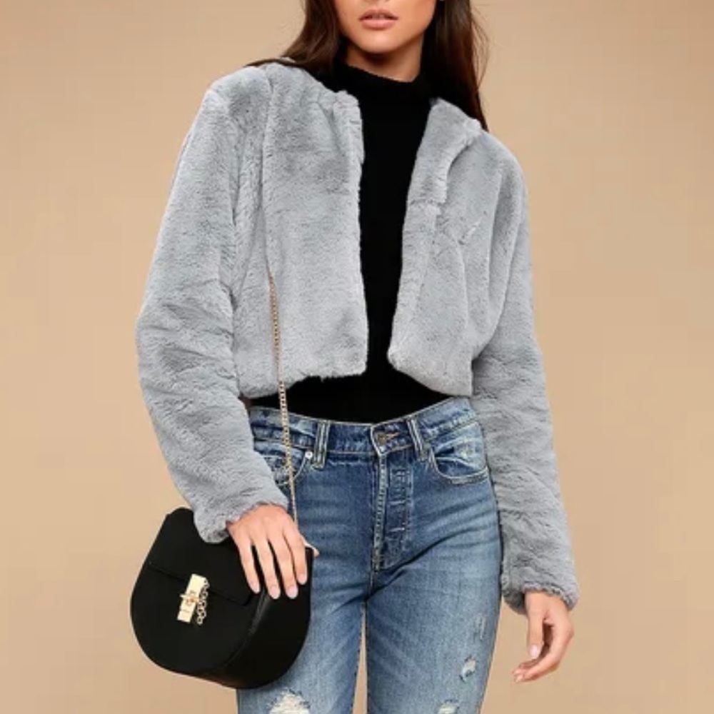Wild Fable Light Gray Faux Fur Puffy Coat Jacket Size Small - Picture 1 of 14